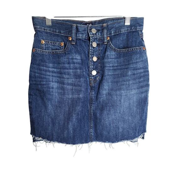 Gap Dresses & Skirts - GAP Denim button fly mini jean skirt sz 26 raw hem boho festival rodeo y2k